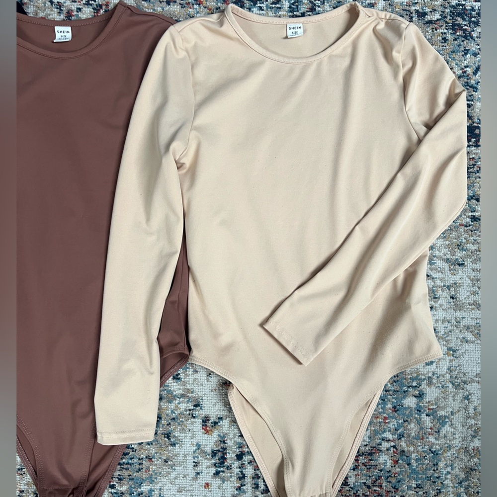 Shein Bodysuit Tops - Cream, Brown, and Black - Picture 3 of 8